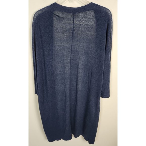 Pure Jill Women's Sz. M Navy Blue Linen Blend Long Line Open Front Cardigan NWT - Picture 5 of 6